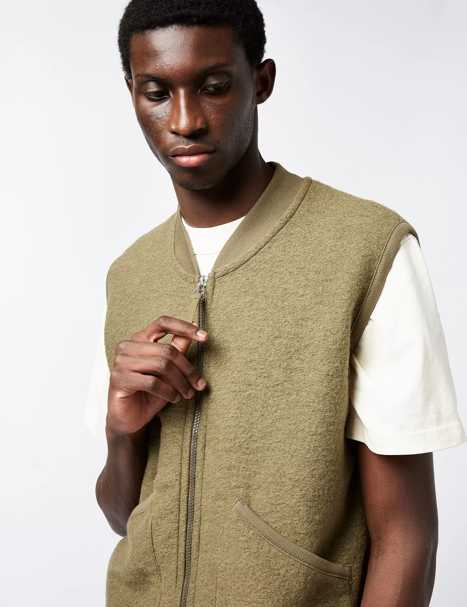 Universal Works Zip Waistcoat (Wool) - Lovat Green