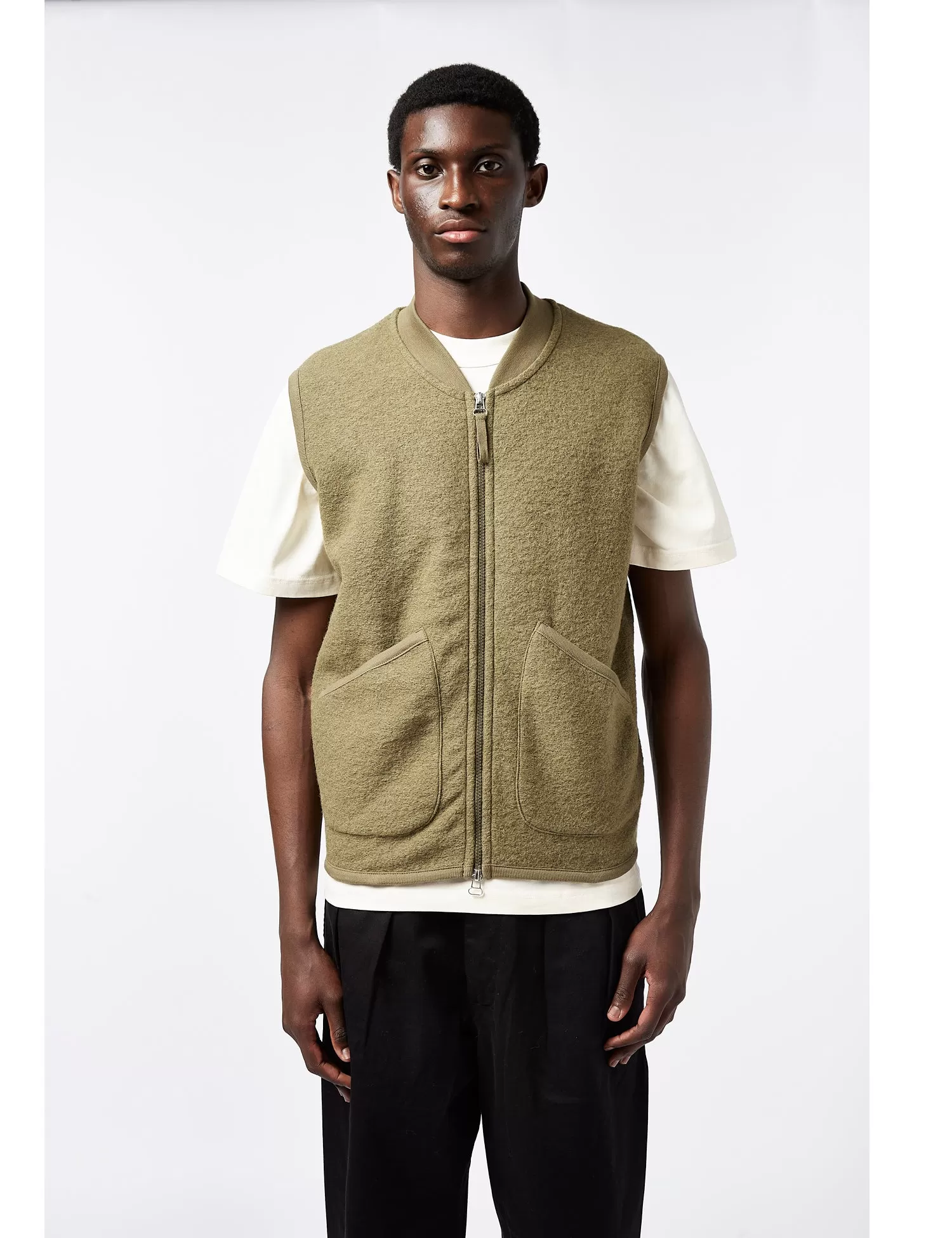 Universal Works Zip Waistcoat (Wool) - Lovat Green