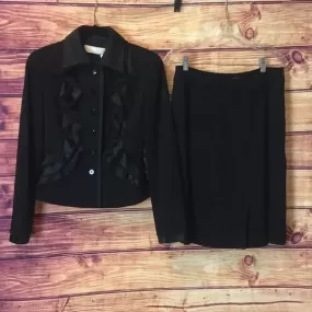 Valentino Black Satin Ruffle Wool Jacket Skirt Set