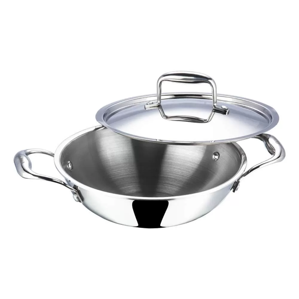 Vinod Platinum Triply Stainless Steel Kadai with Lid