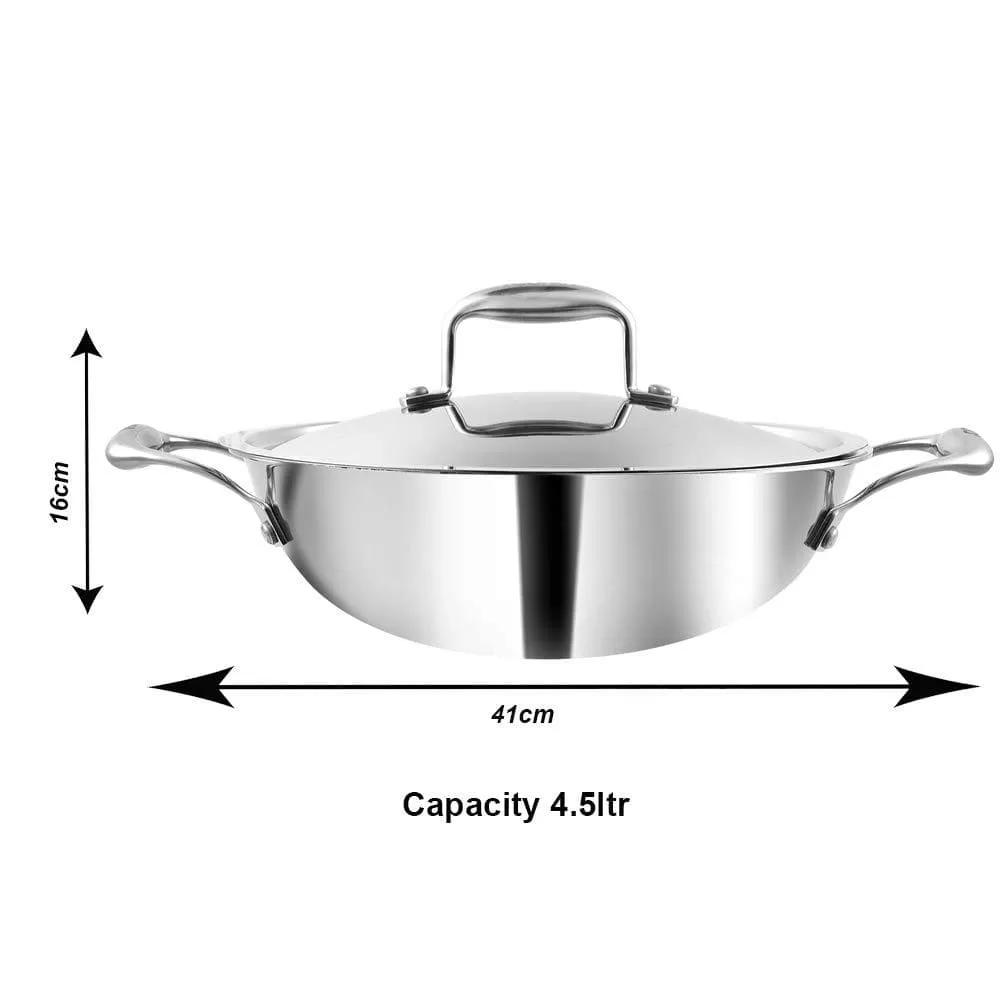 Vinod Platinum Triply Stainless Steel Kadai with Lid