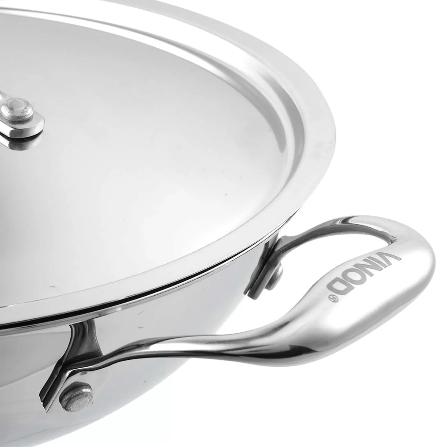 Vinod Platinum Triply Stainless Steel Kadai with Lid