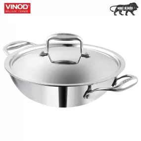 Vinod Platinum Triply Stainless Steel Kadai with Lid