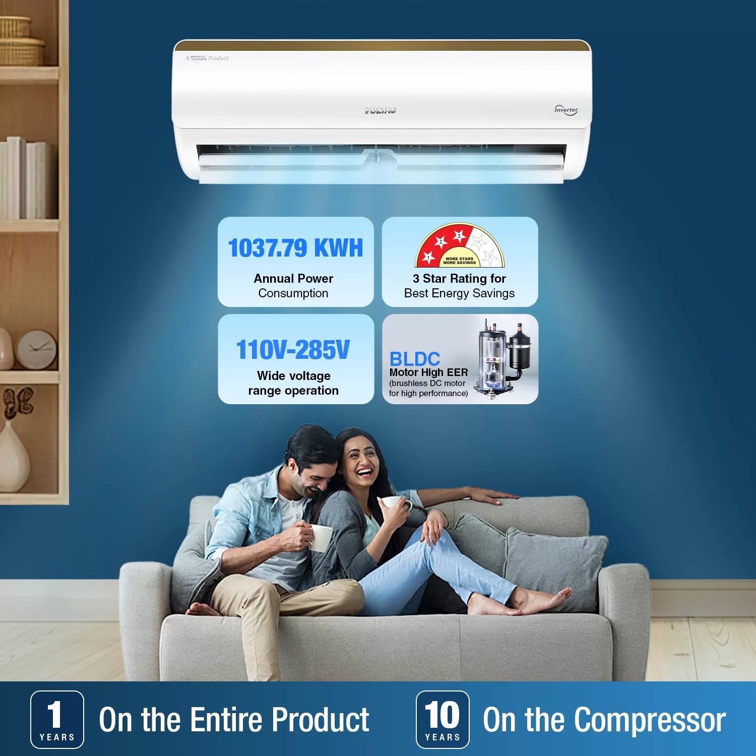 Voltas SmartAir Inverter AC, 1.5 Ton, 3 star - 183V Vertis Smart Elite Gold With IoT