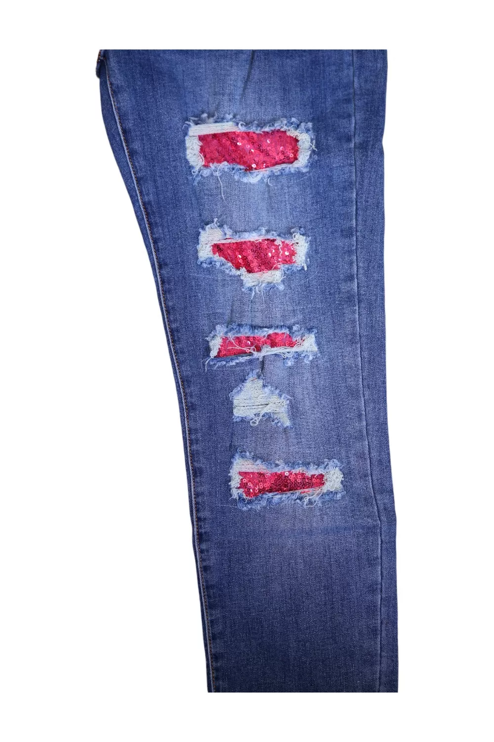 WEDNESDAY LULU BLUE RIPPED DENIM JEANS WITH PINK SPARKLE