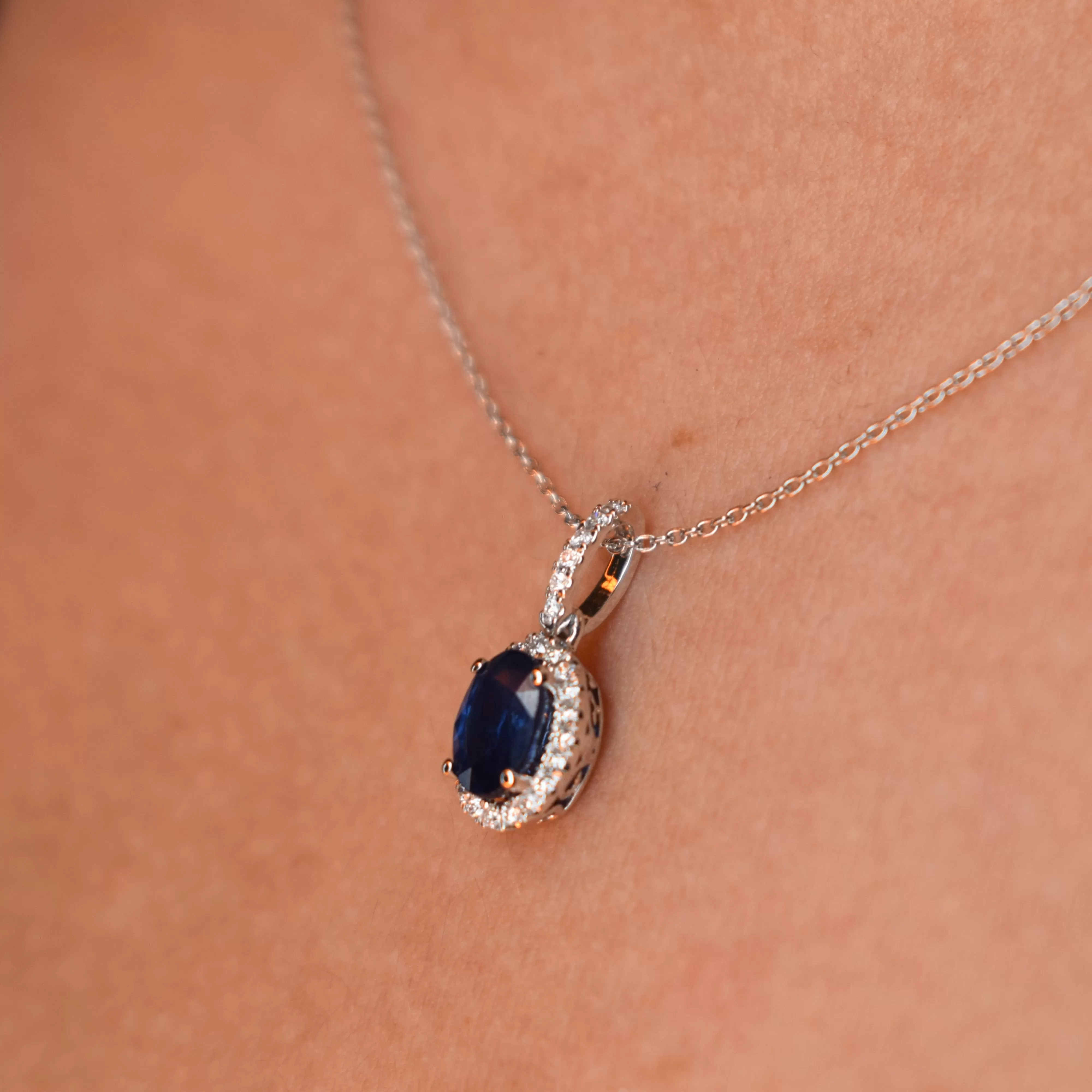 White Gold Sapphire & Diamond Heirloom Pendant