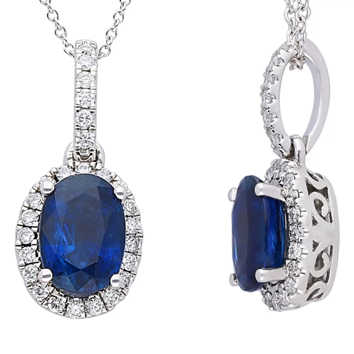 White Gold Sapphire & Diamond Heirloom Pendant