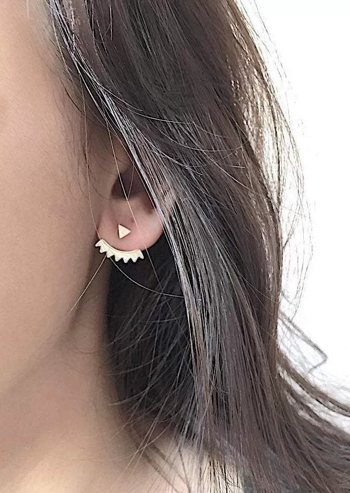 Wholesale Matte Rose Gold Triangle Ear Jacket, Spike Ear Jacket, Front Back Earrings, Ear Jacket, Earring Cuff, Triangle Studs, Minimal Earrings,Lotus