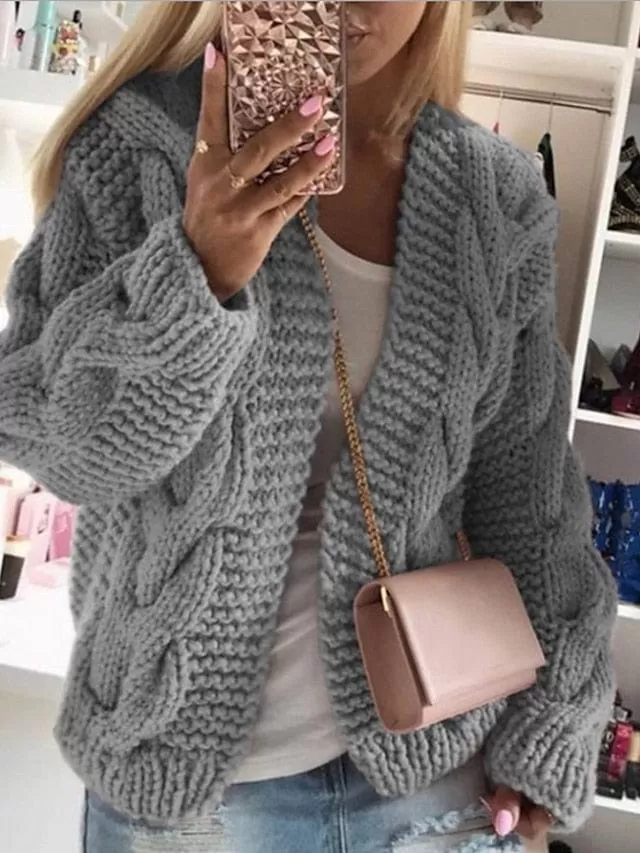 Women's Cozy Hooded Open Front Chunky Knit Cardigan