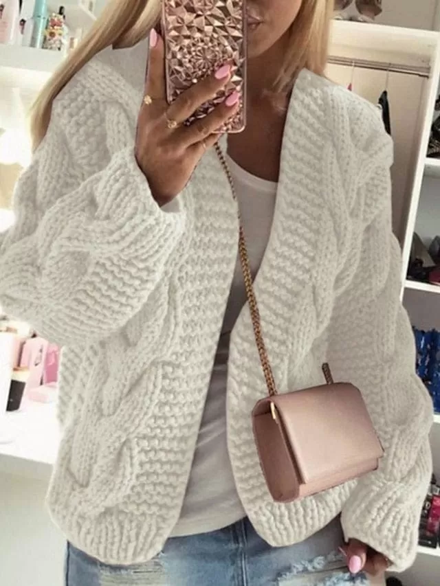 Women's Cozy Hooded Open Front Chunky Knit Cardigan