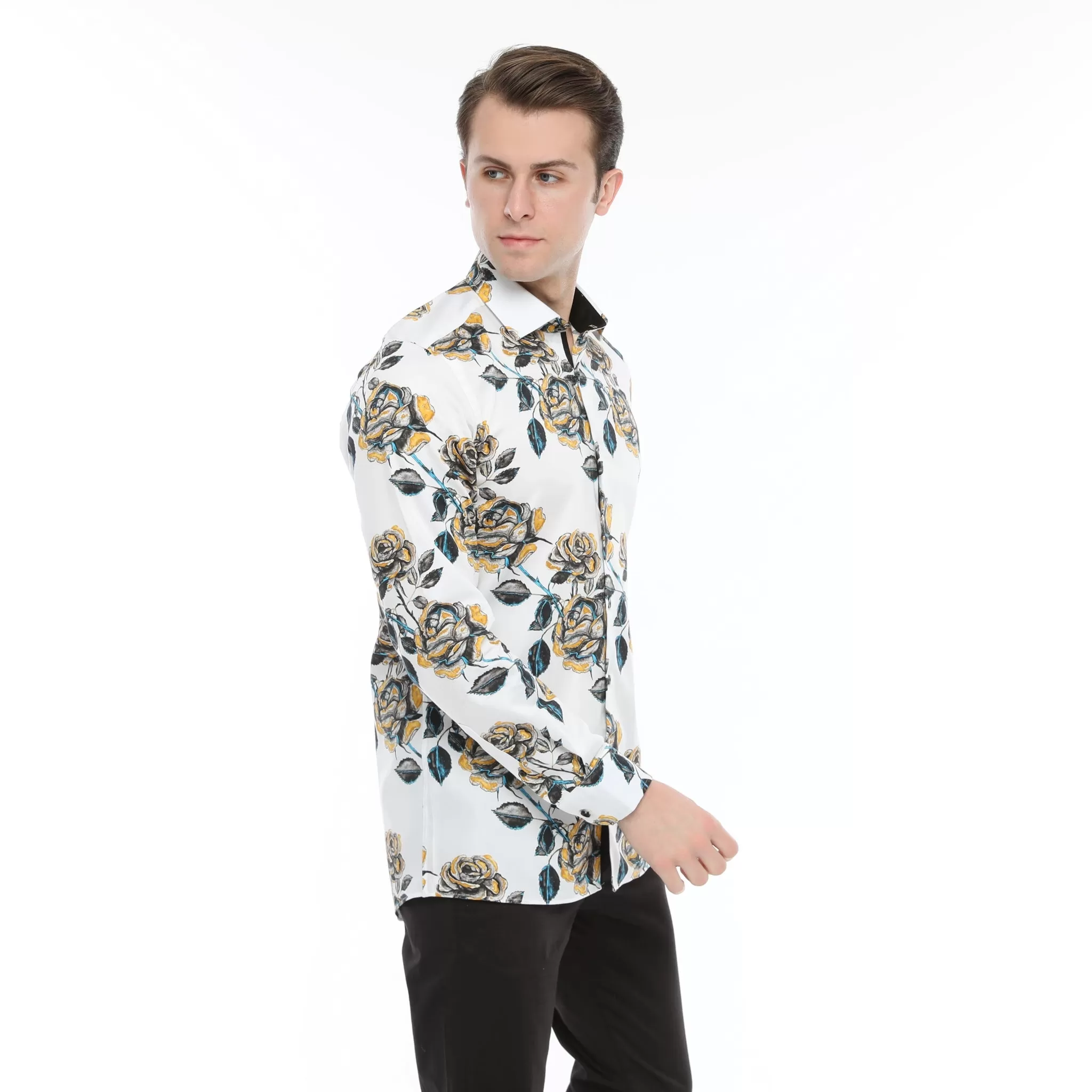 Xact Men's Rose Print Long Sleeved Shirt, Regular Fit