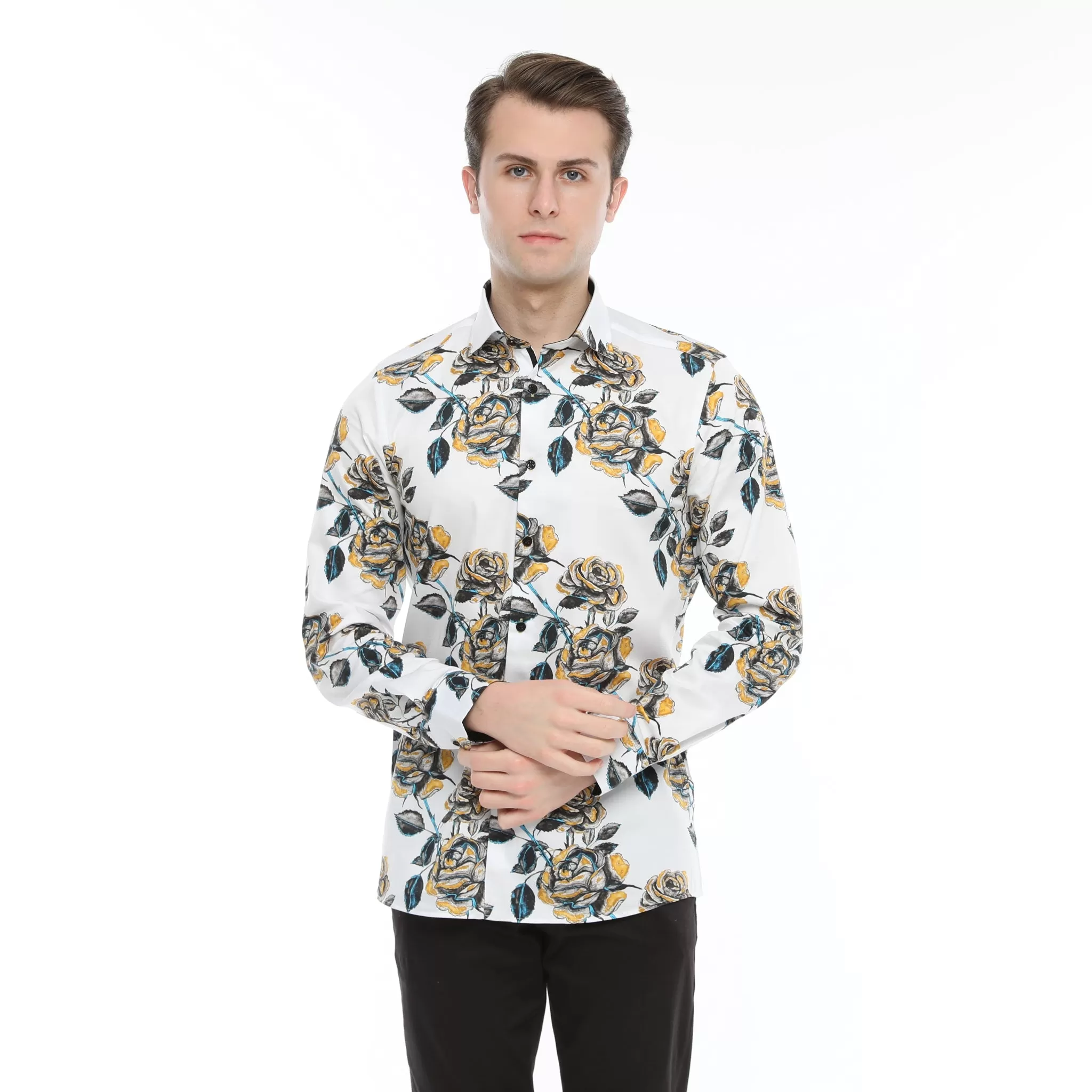 Xact Men's Rose Print Long Sleeved Shirt, Regular Fit