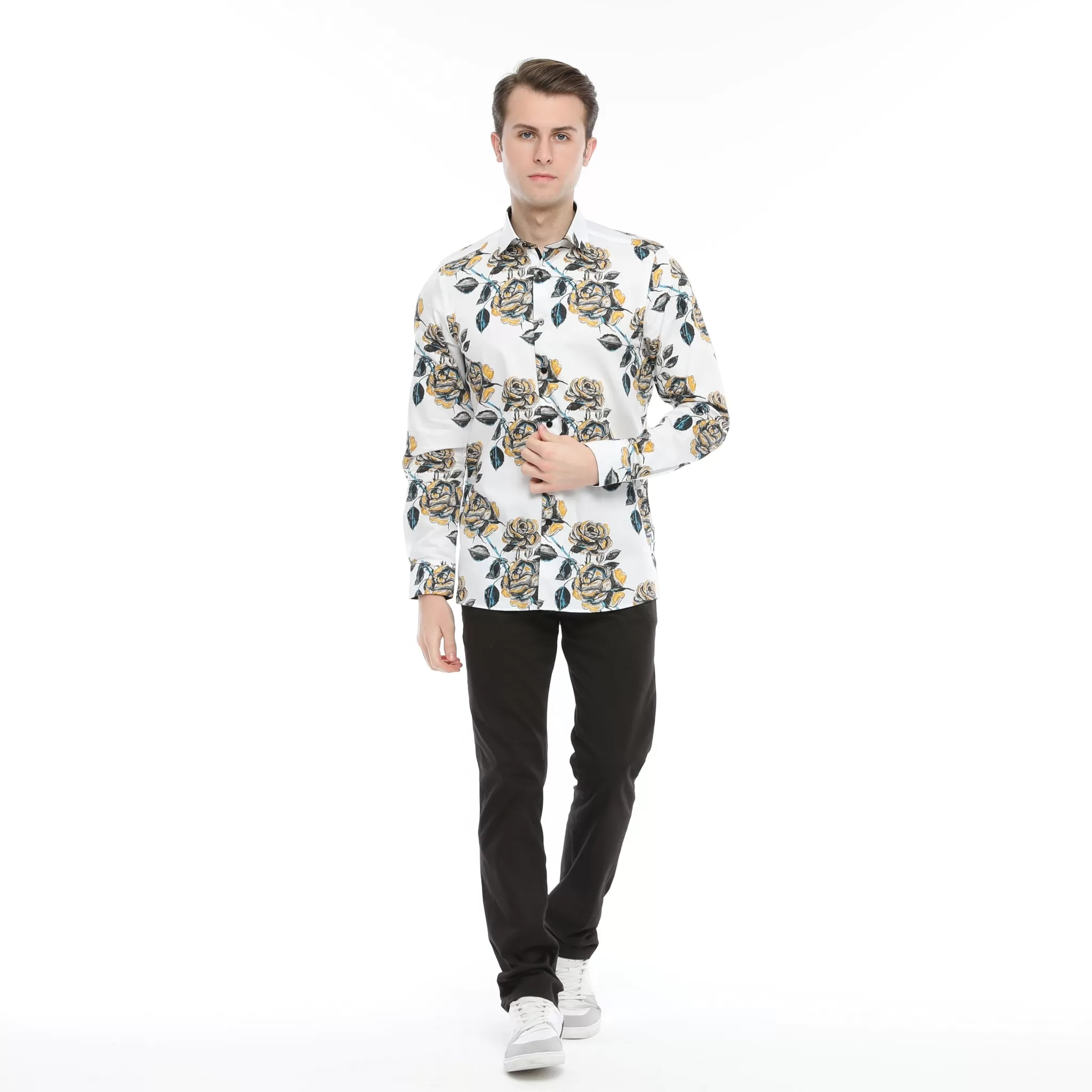 Xact Men's Rose Print Long Sleeved Shirt, Regular Fit