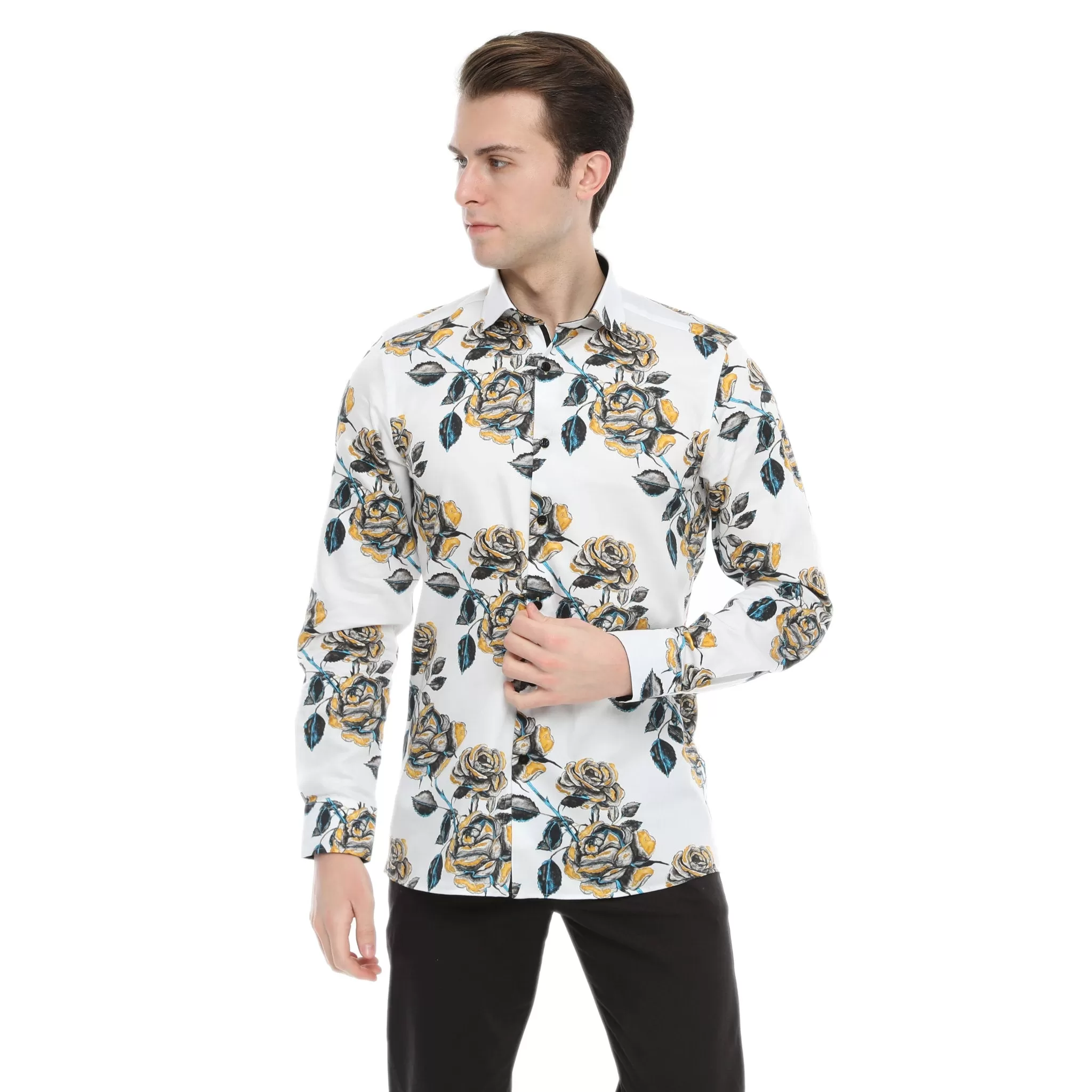 Xact Men's Rose Print Long Sleeved Shirt, Regular Fit