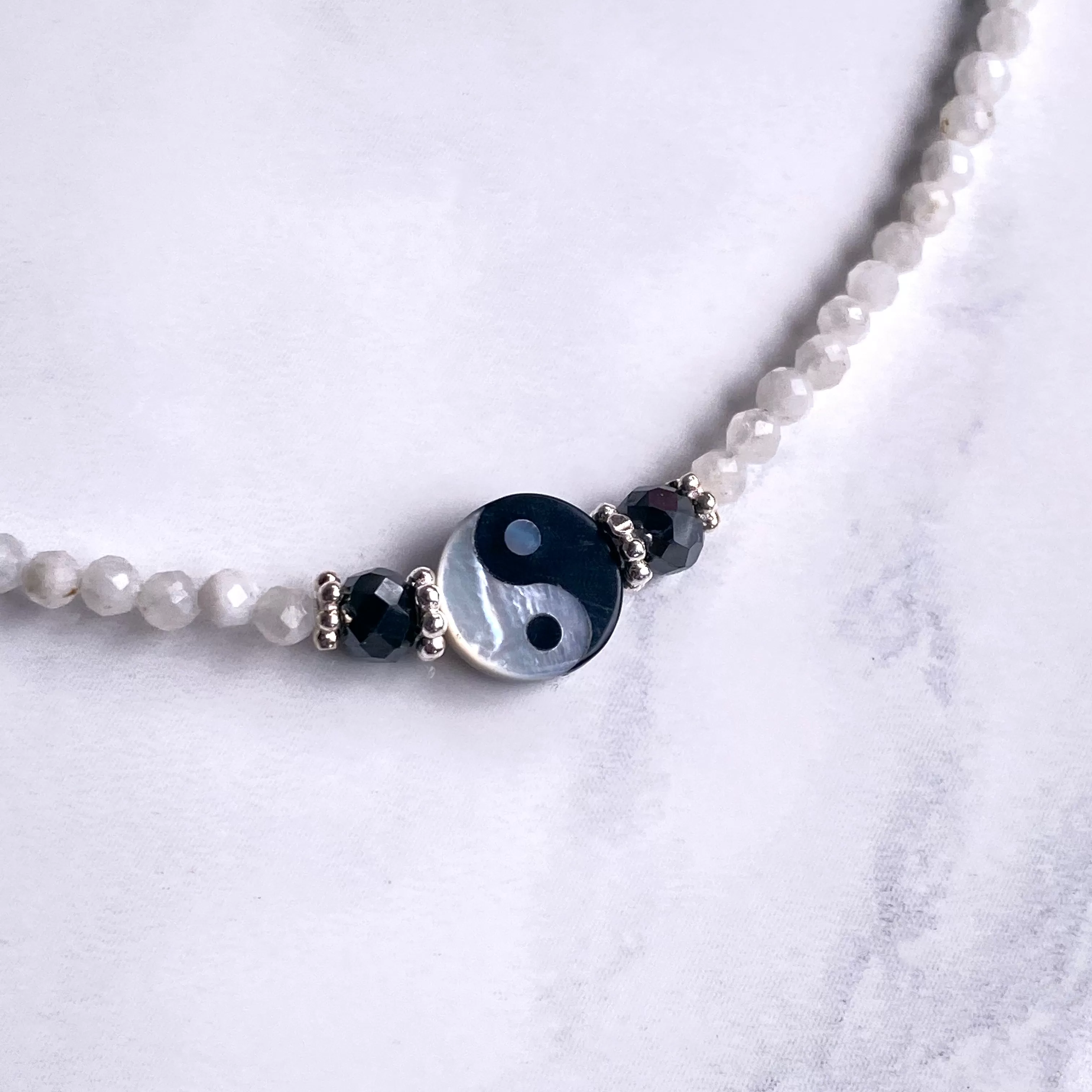 Yin Yang, Black Diamonds, Moonstones, Sterling Silver Choker