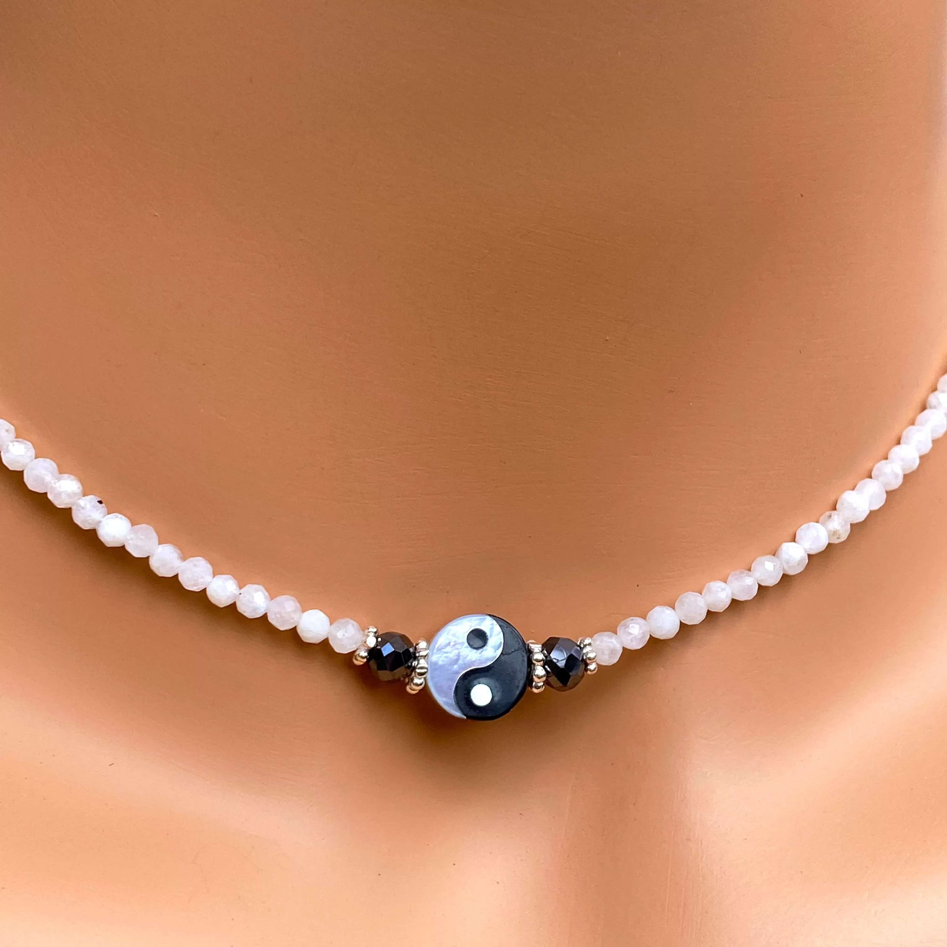 Yin Yang, Black Diamonds, Moonstones, Sterling Silver Choker